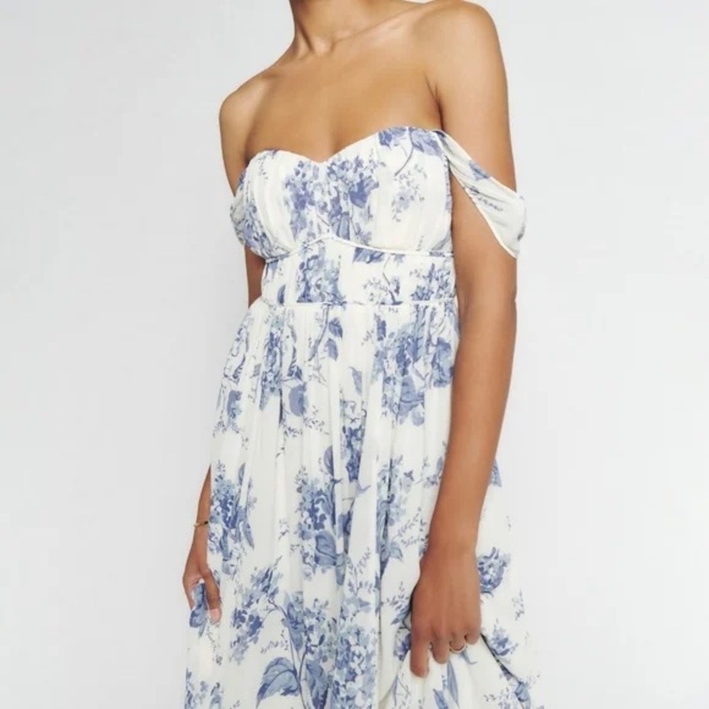 Reformation Blue and White Floral Jayde Dress sz 10 - Picture 3 of 9